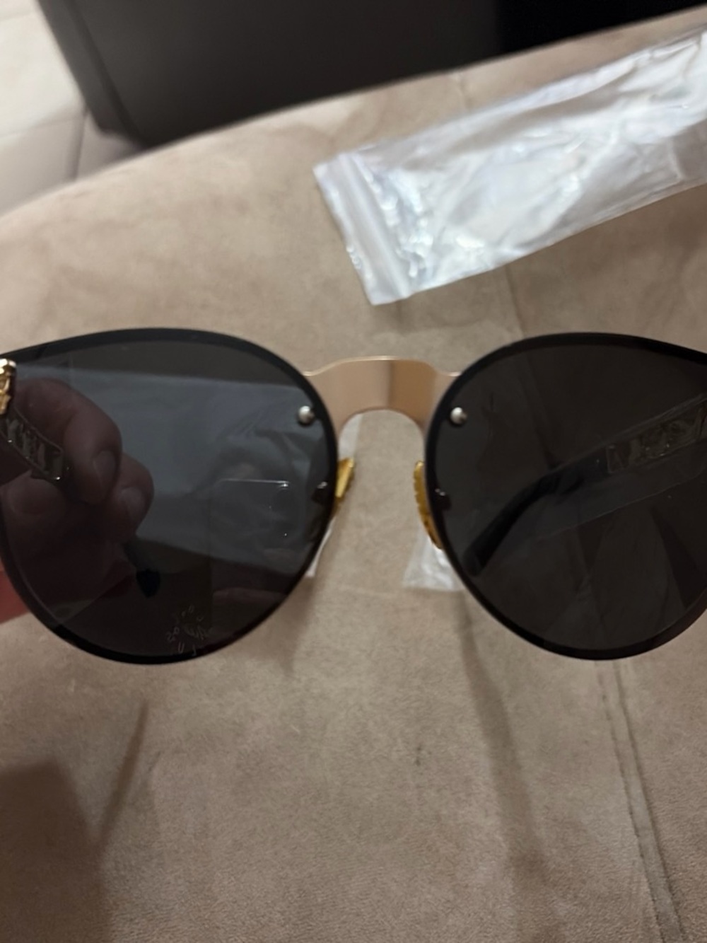 Women’s Black and Gold Round Sunglasses